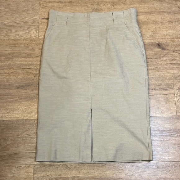 Ann Taylor Dresses & Skirts - Ann Taylor | New tan linen blend midi pencil skirt Women’s size 10 front slit